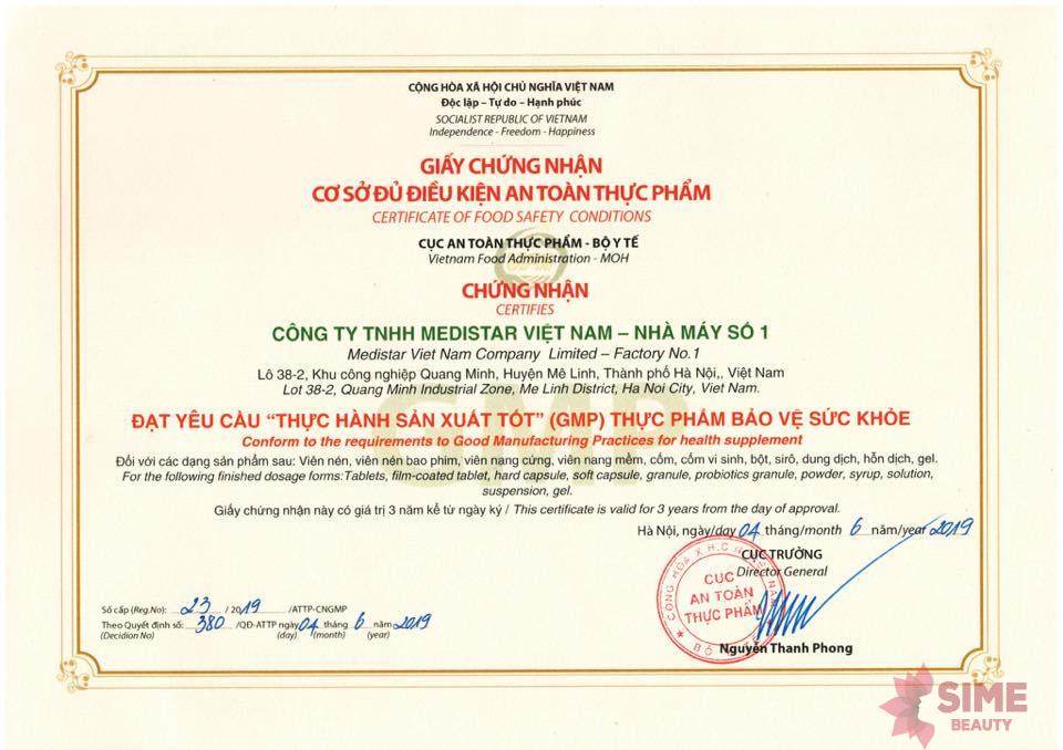 Medistar Việt Nam là một công ty sản xuất thực phẩm chức năng đạt chứng nhận GMP