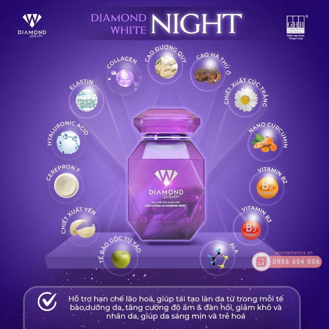 Viên Uống Trắng Da Diamond White Day & Night 60 Viên