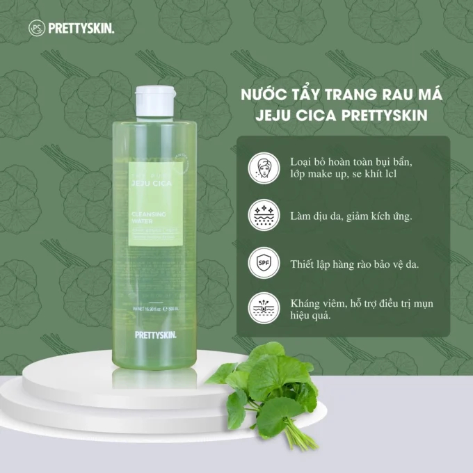 Nước Tẩy Trang PrettySkin Rau Má The Pure Jeju Cica Cleansing Water 500ml