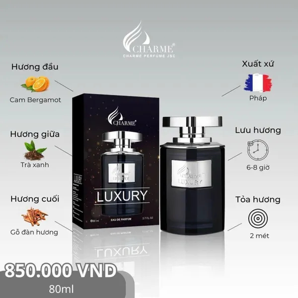 Nước Hoa Nam Charme Luxury 80ml – EDP – Sang Trọng, Lịch Lãm