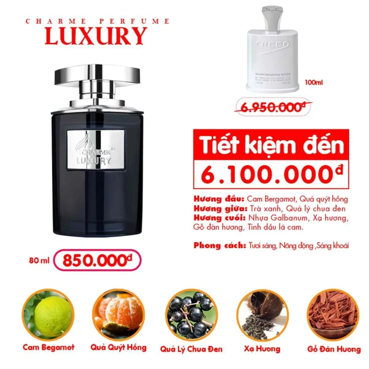 Nước Hoa Nam Charme Luxury 80ml – EDP – Sang Trọng, Lịch Lãm