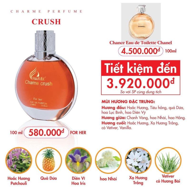 Nước Hoa Nữ Charme Crush 100ml | Hàng Chính Hãng