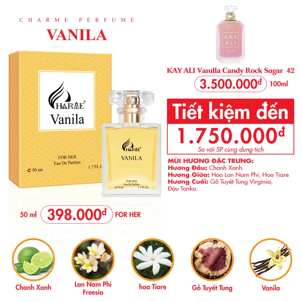 Nước Hoa Nữ Charme Vanila 50ml EDP | Lưu Hương 8 Giờ